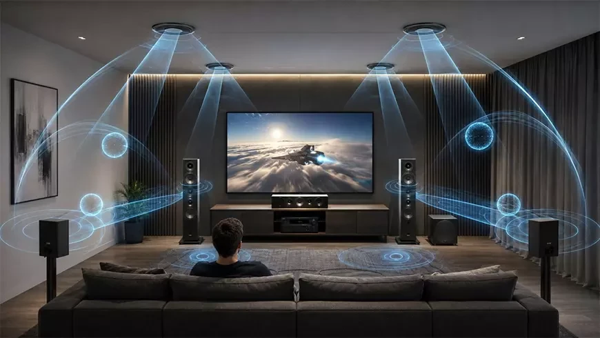 Схема расстановки акустики Dolby Atmos в конфигурации 5.1.4