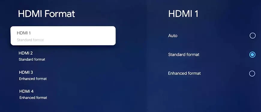 Настройка формата сигнала HDMI.