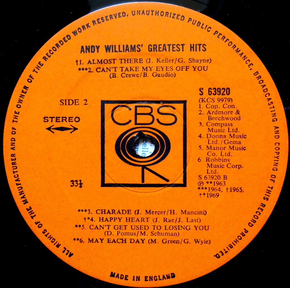 Винил Andy Williams Greatest Hits/ 1970/ England HiFi.ru