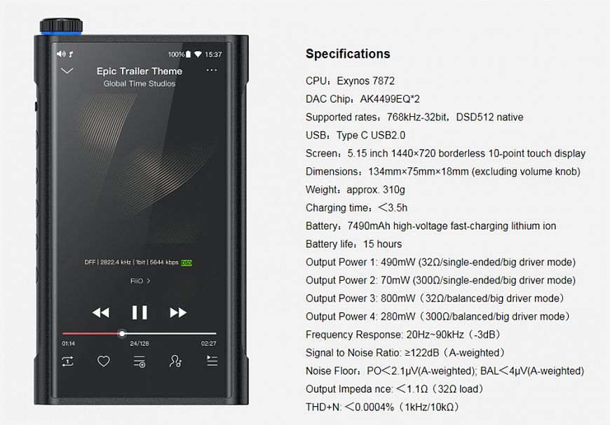 Портативный аудиоплеер FiiO M15