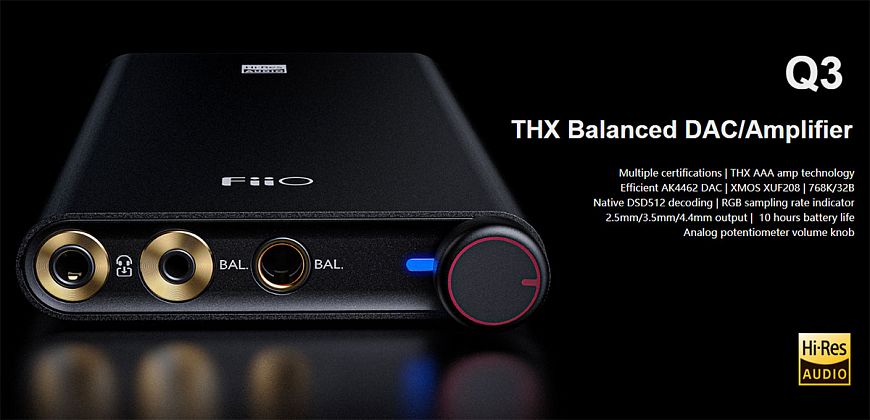 FiiO Q3 — портативный ЦАП-усилитель для наушников на базе THX AAA